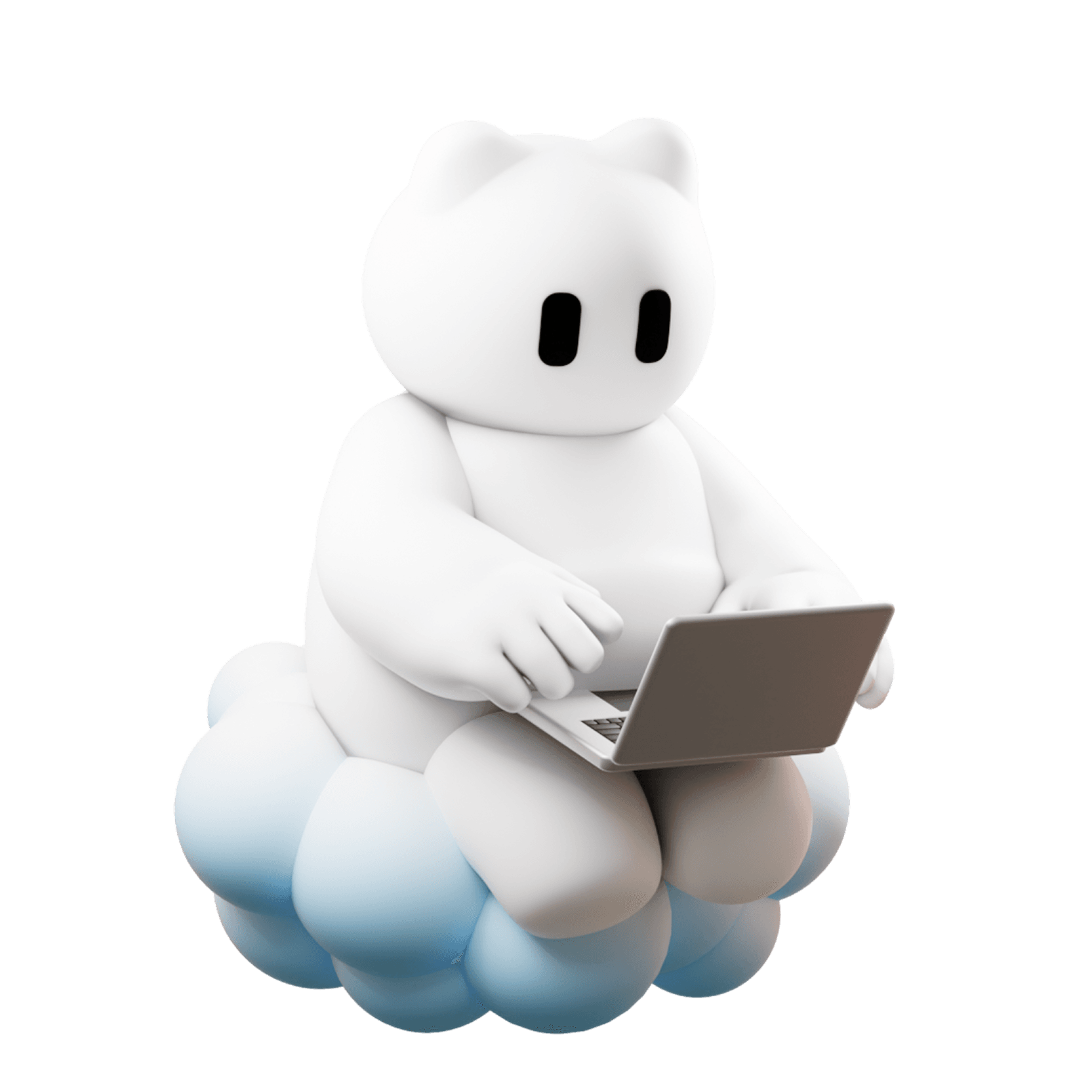 The Newly mascot using a laptop on a cloud